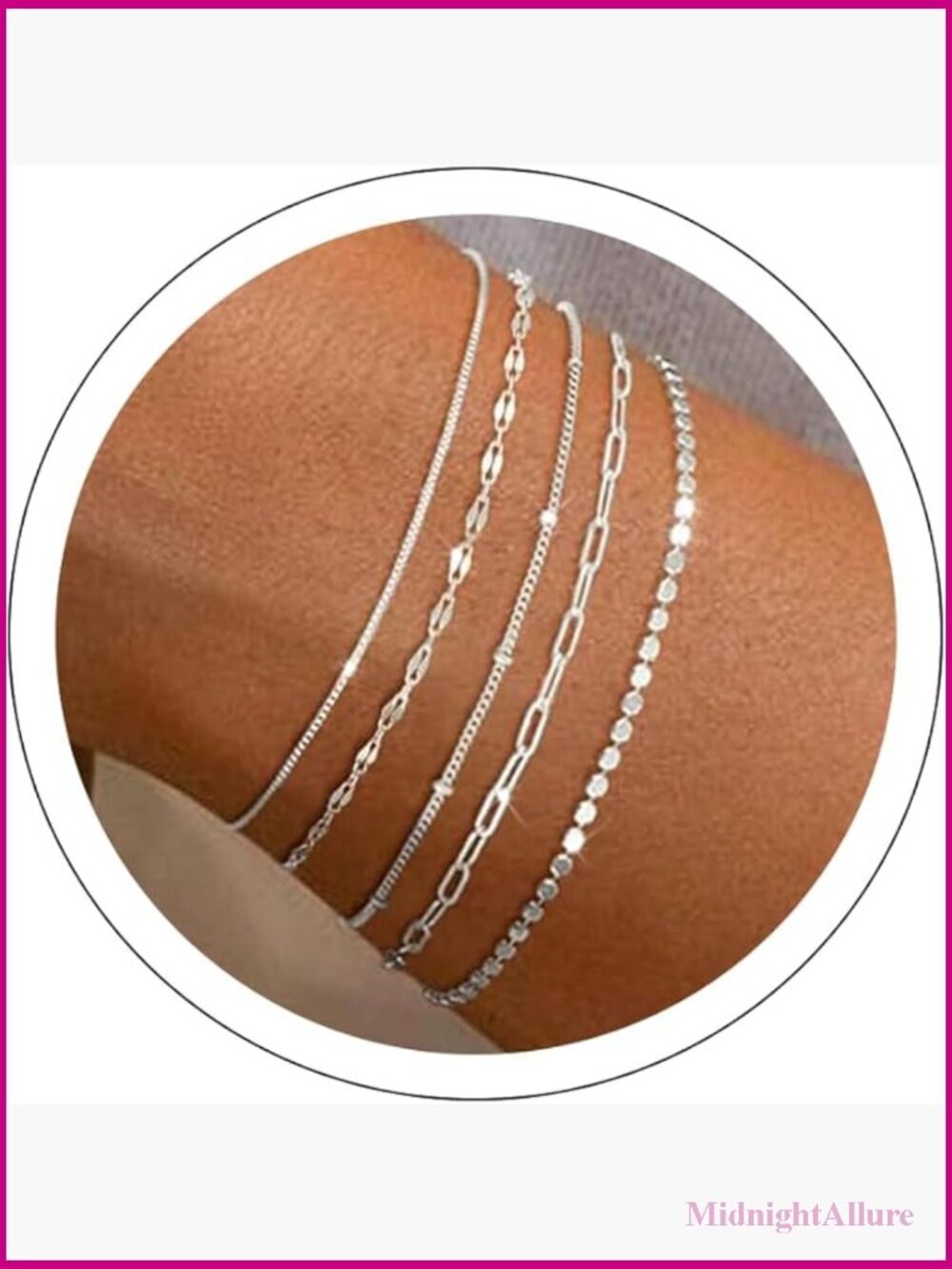 5-Piece Dainty Silver Bracelet Set Stackable Minimalist